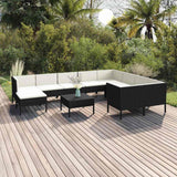 vidaXL 5-delige Loungeset met kussens poly rattan zwart
