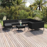 vidaXL 9-delige Loungeset met kussens poly rattan zwart
