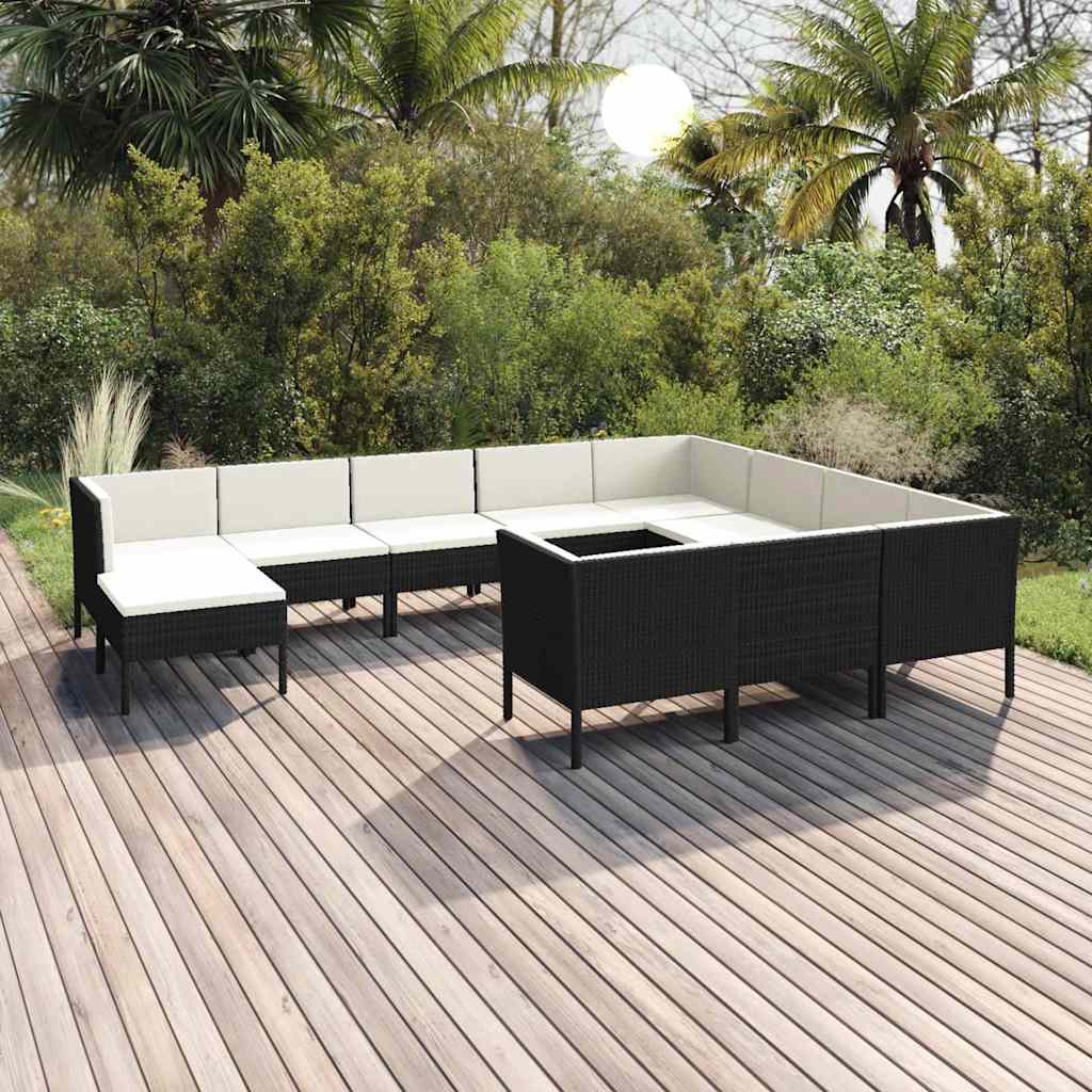 vidaXL 5-delige Loungeset met kussens poly rattan zwart