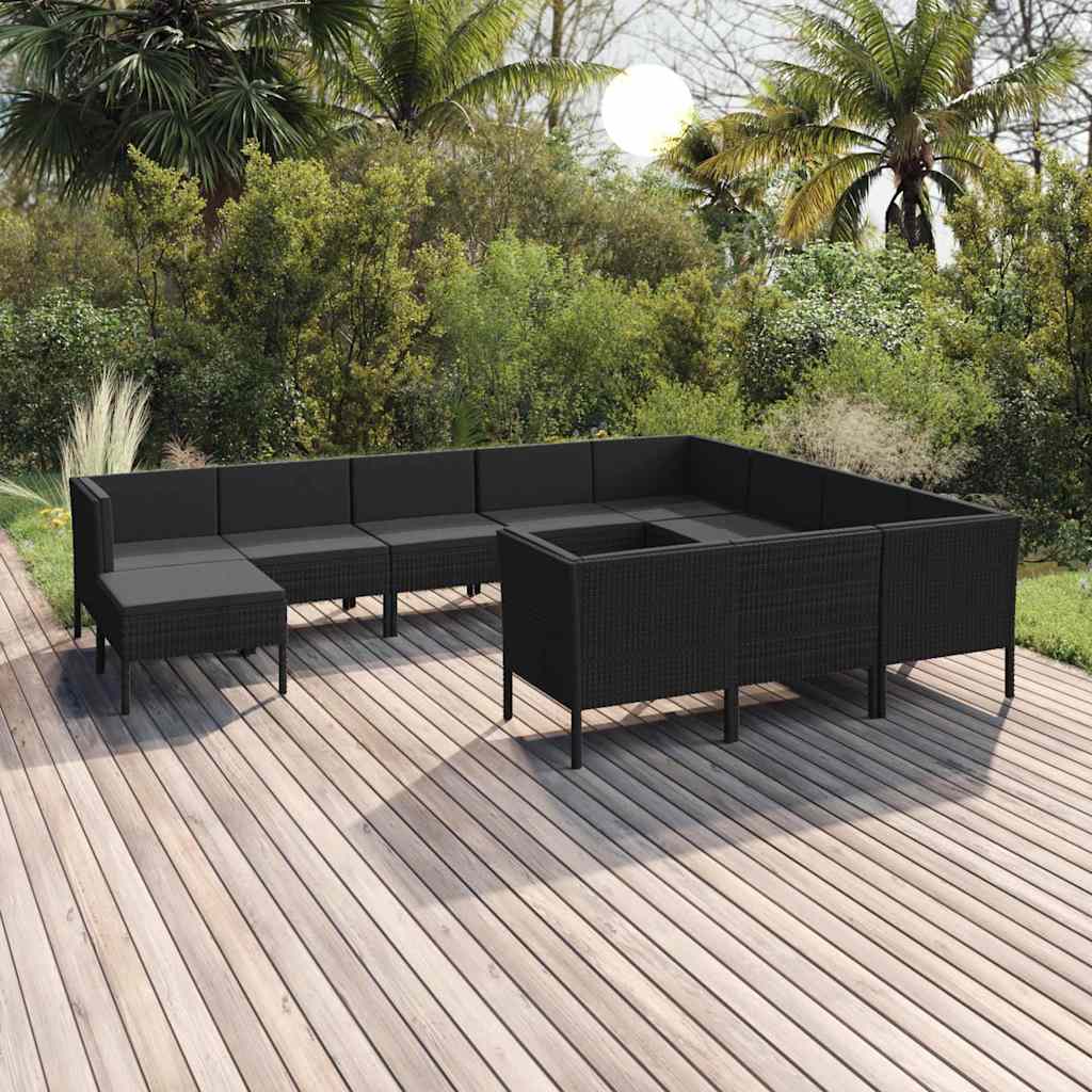 vidaXL 9-delige Loungeset met kussens poly rattan zwart