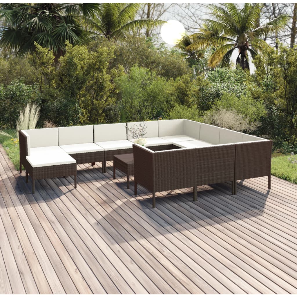 vidaXL 5-delige Loungeset met kussens poly rattan bruin