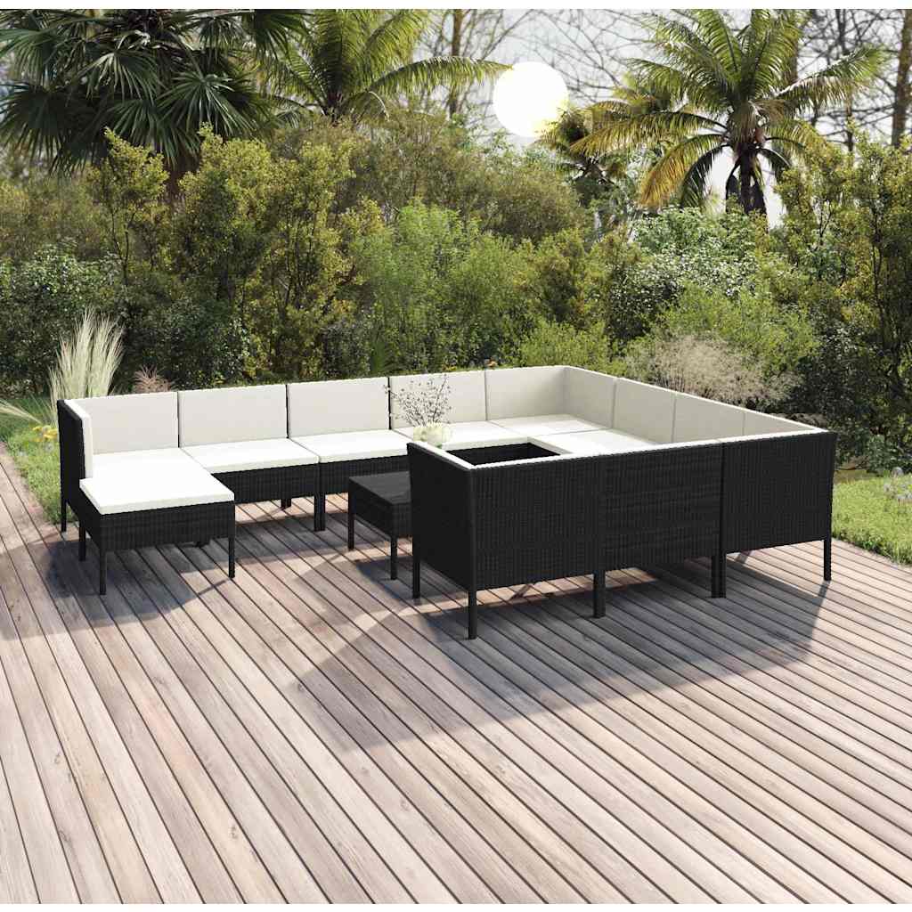 vidaXL 5-delige Loungeset met kussens poly rattan zwart