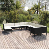 vidaXL 5-delige Loungeset met kussens poly rattan zwart