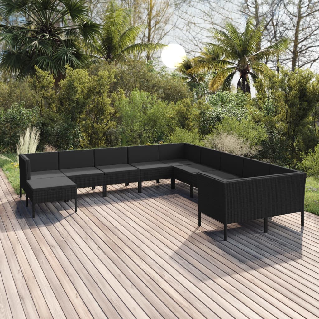 vidaXL 9-delige Loungeset met kussens poly rattan zwart