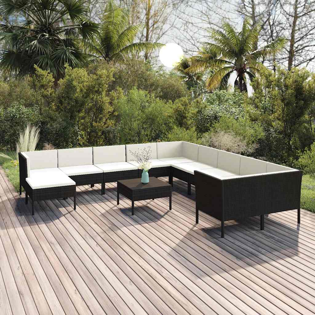 vidaXL 5-delige Loungeset met kussens poly rattan zwart