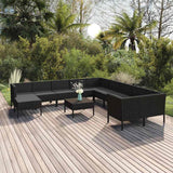 vidaXL 9-delige Loungeset met kussens poly rattan zwart