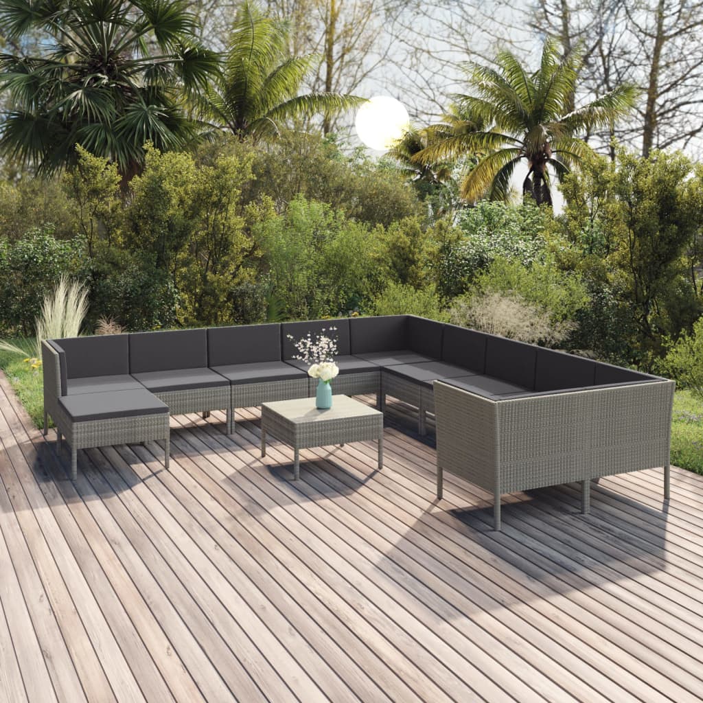 vidaXL 5-delige Loungeset met kussens poly rattan grijs