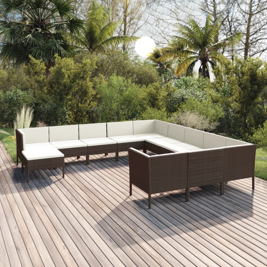 vidaXL 5-delige Loungeset met kussens poly rattan bruin