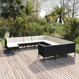 vidaXL 5-delige Loungeset met kussens poly rattan zwart