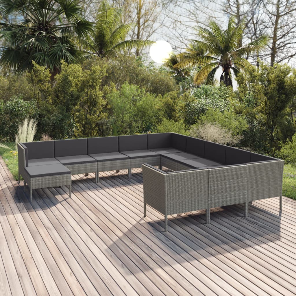 vidaXL 5-delige Loungeset met kussens poly rattan grijs