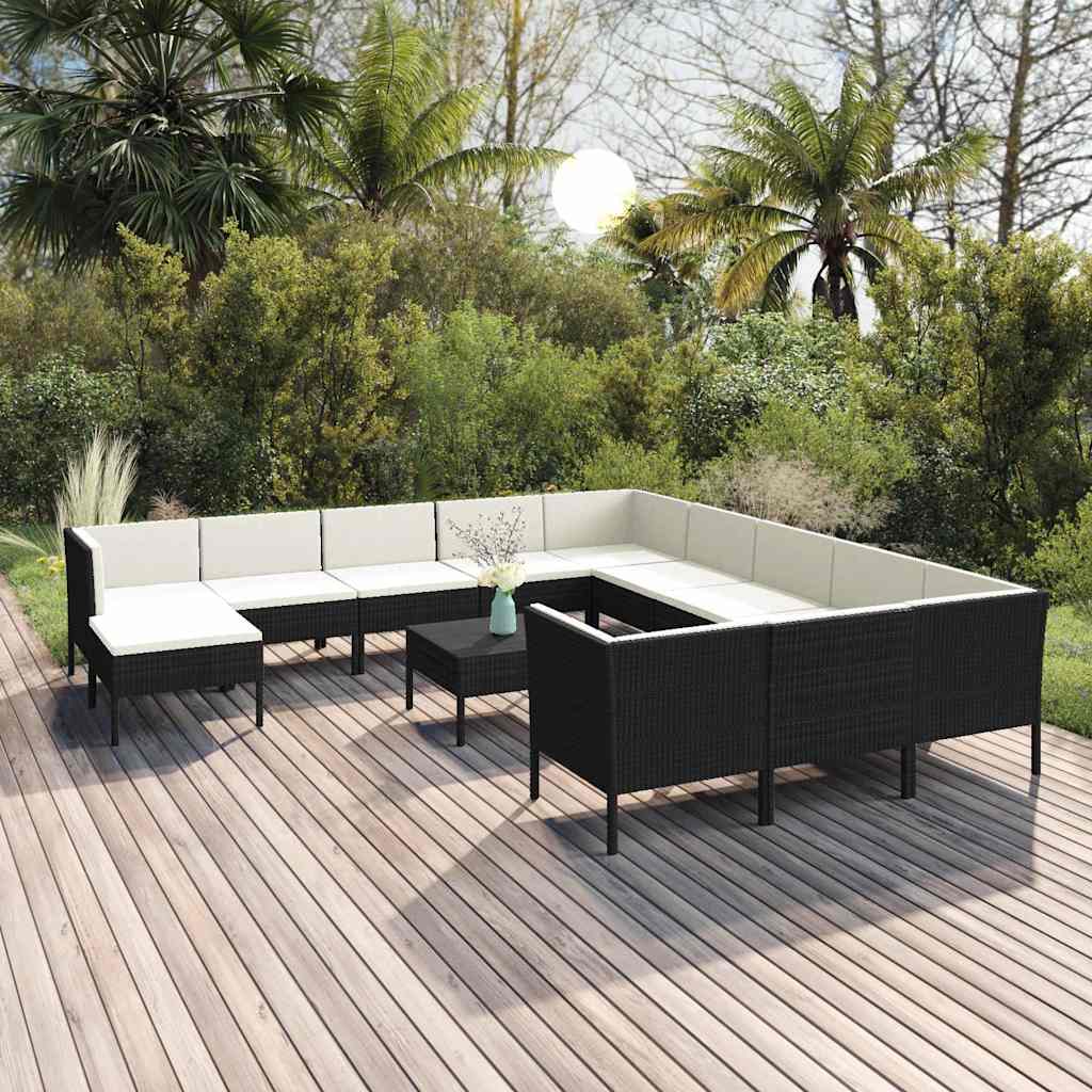 vidaXL 5-delige Loungeset met kussens poly rattan zwart