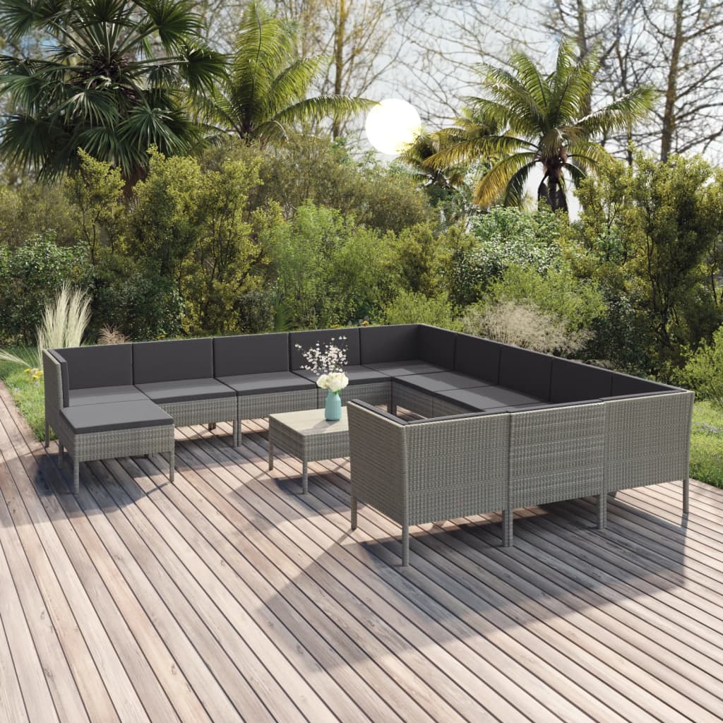vidaXL 5-delige Loungeset met kussens poly rattan grijs