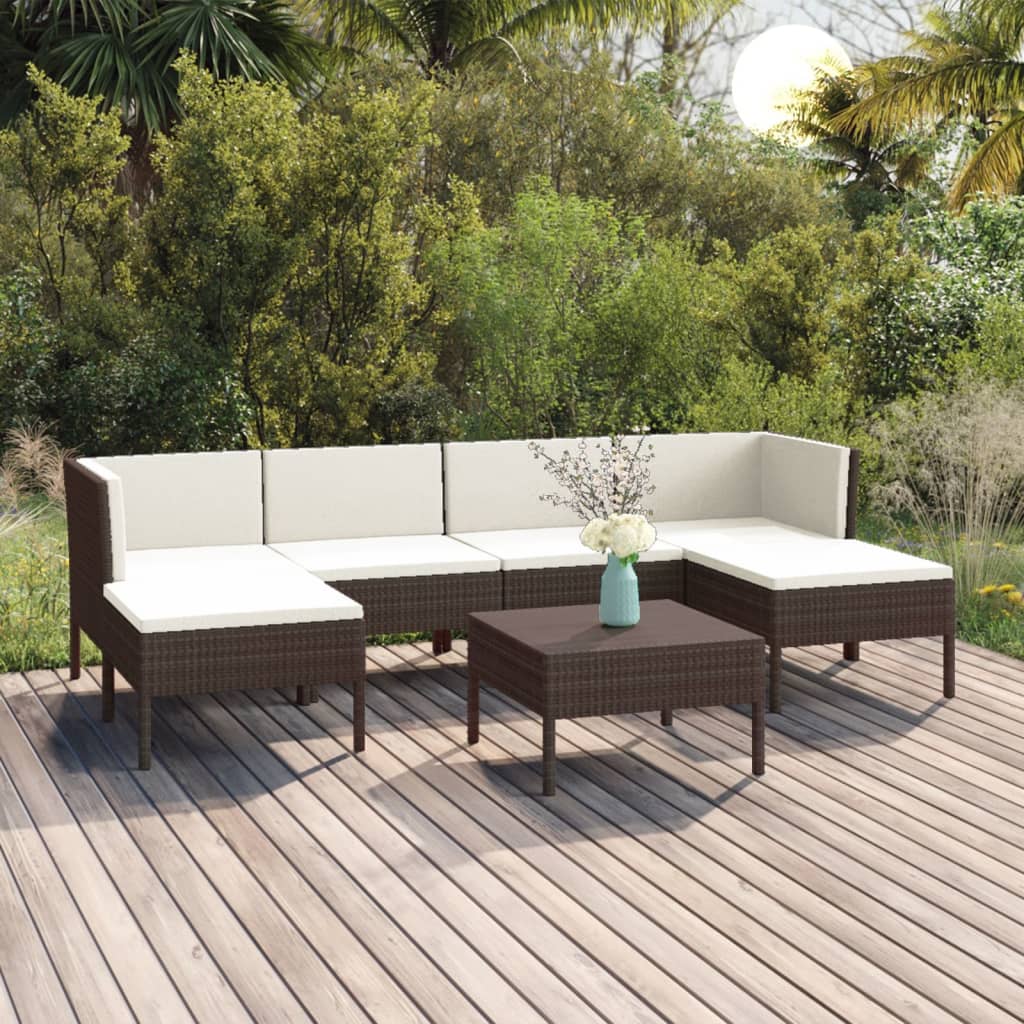 vidaXL 5-delige Loungeset met kussens poly rattan bruin