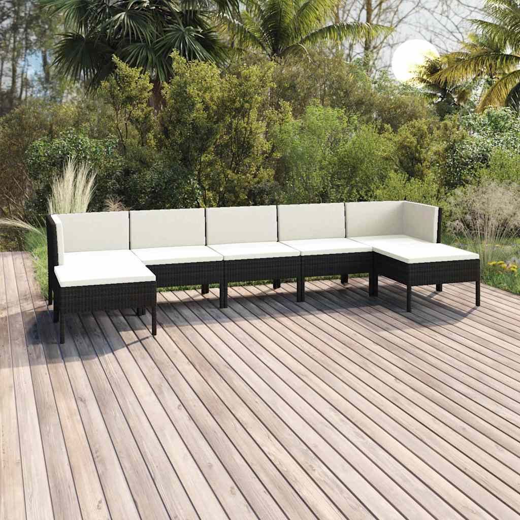 vidaXL 5-delige Loungeset met kussens poly rattan zwart