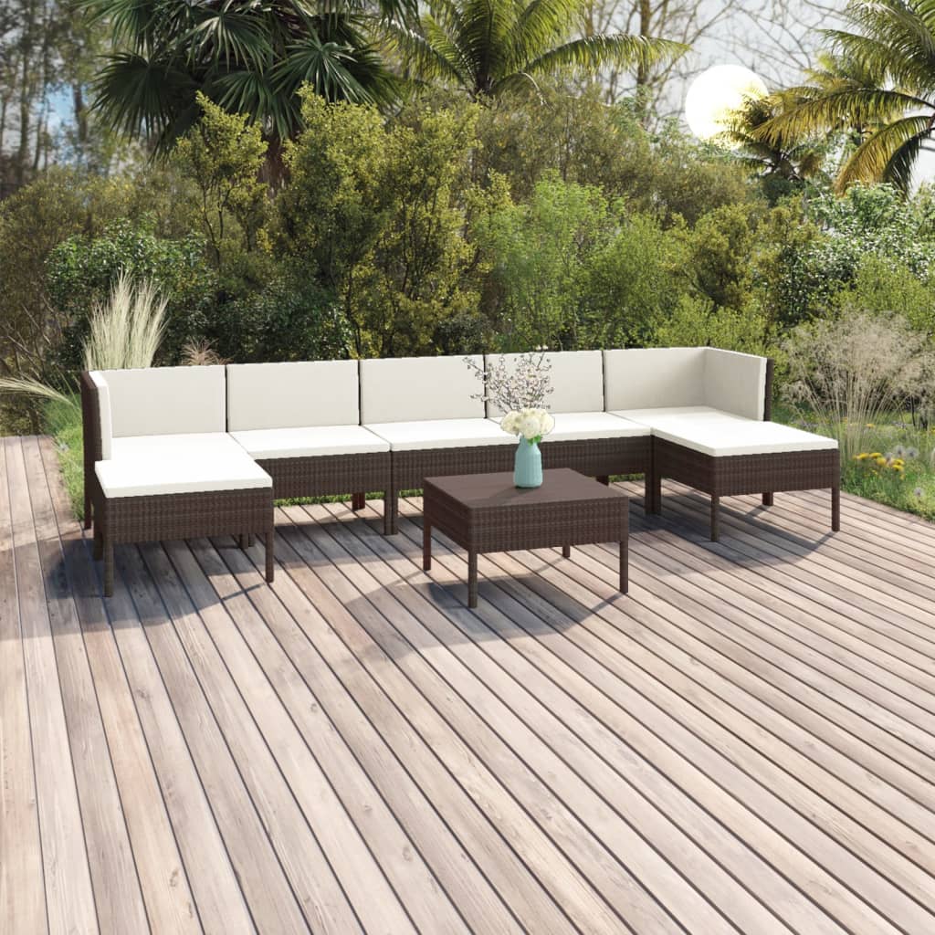 vidaXL 5-delige Loungeset met kussens poly rattan bruin