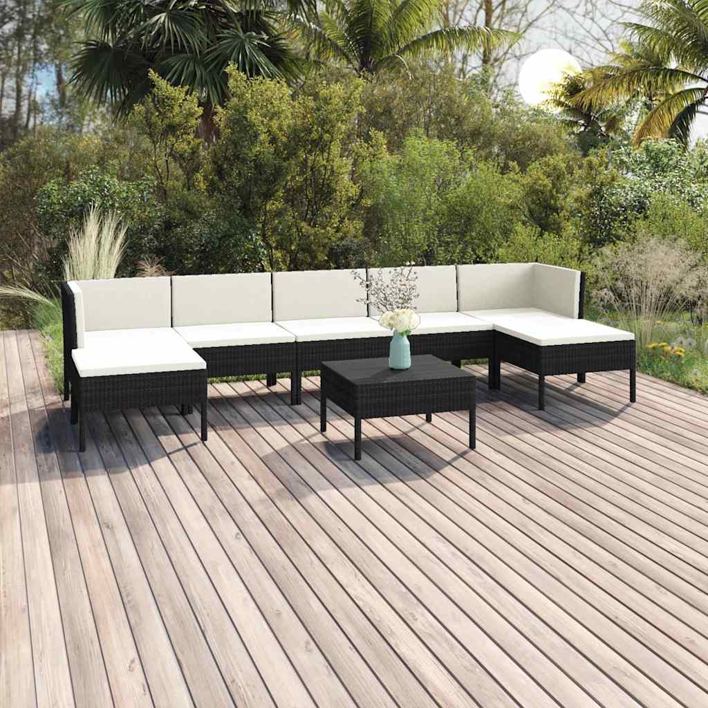 vidaXL 5-delige Loungeset met kussens poly rattan zwart