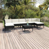vidaXL 5-delige Loungeset met kussens poly rattan zwart