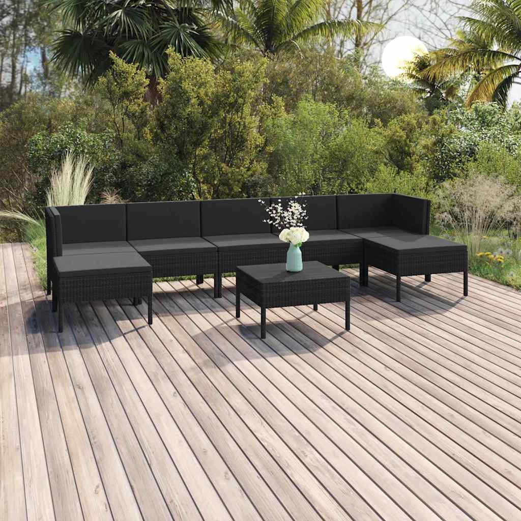 vidaXL 9-delige Loungeset met kussens poly rattan zwart