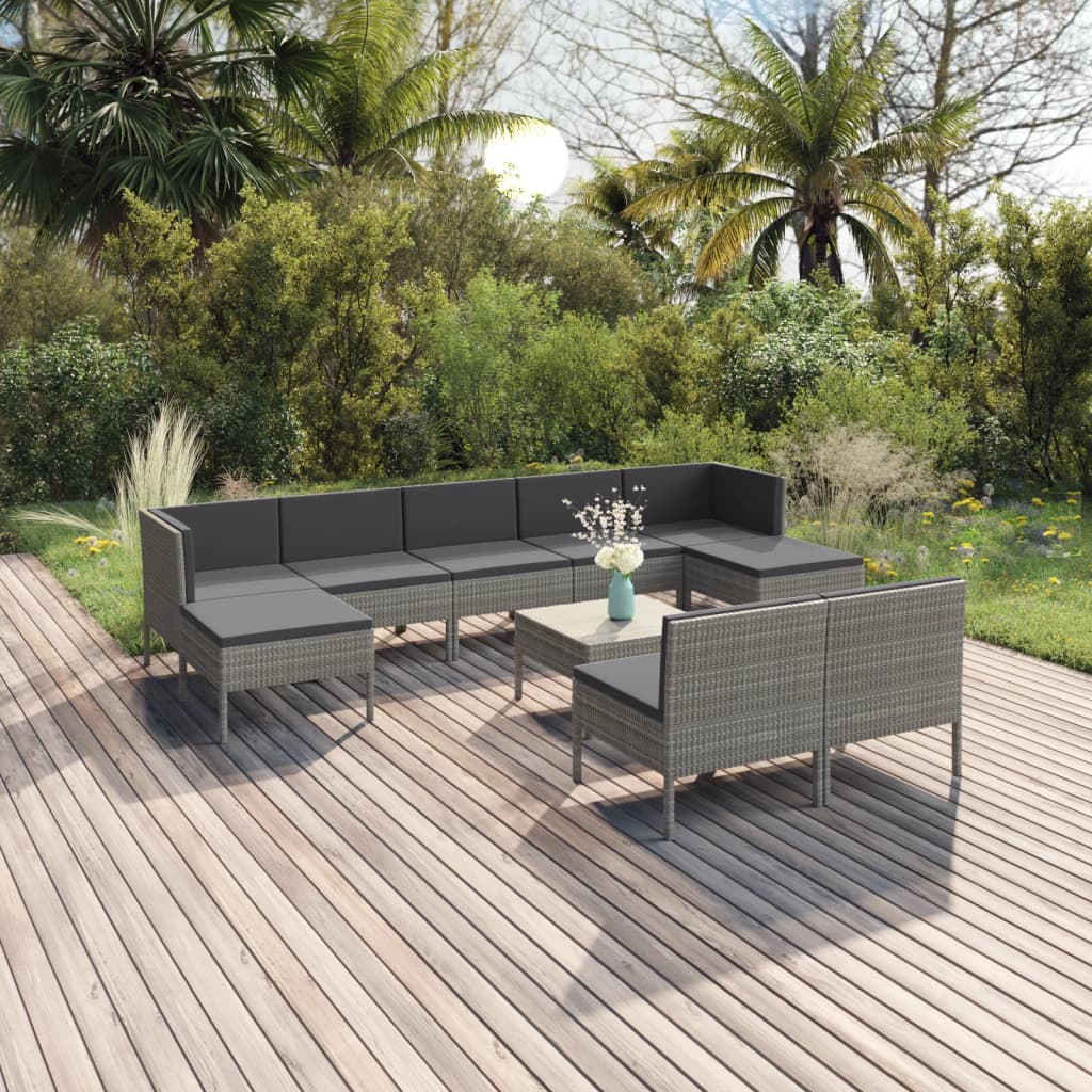 vidaXL 6-delige Loungeset met kussens poly rattan grijs