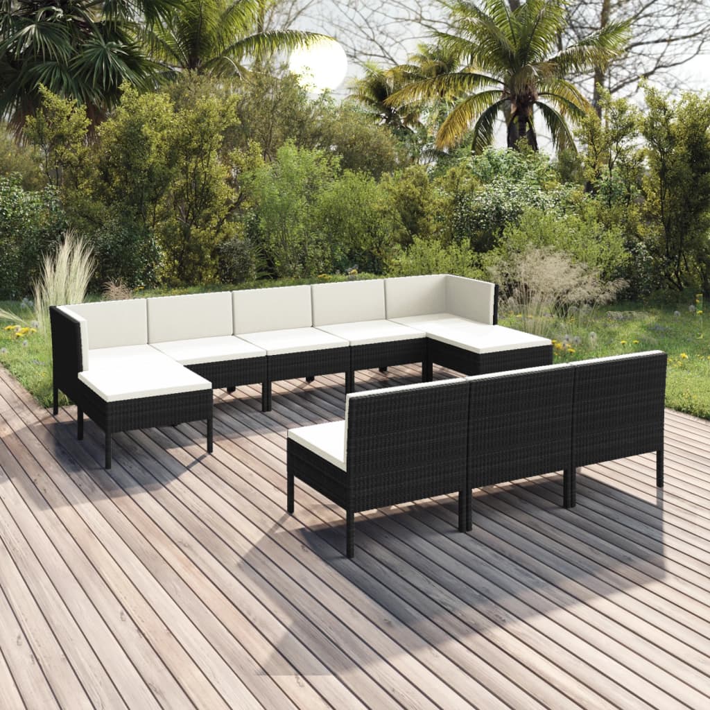 vidaXL 6-delige Loungeset met kussens poly rattan zwart