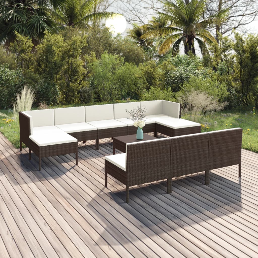 vidaXL 6-delige Loungeset met kussens poly rattan bruin