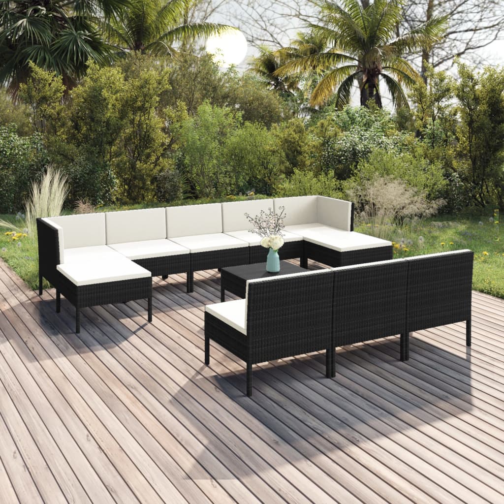 vidaXL 6-delige Loungeset met kussens poly rattan zwart
