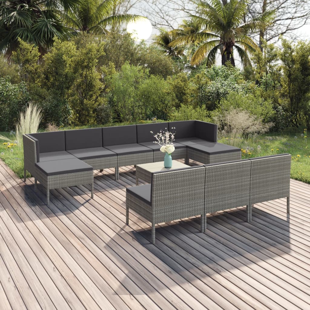 vidaXL 6-delige Loungeset met kussens poly rattan grijs