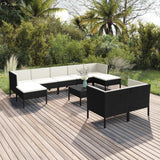 vidaXL 6-delige Loungeset met kussens poly rattan zwart