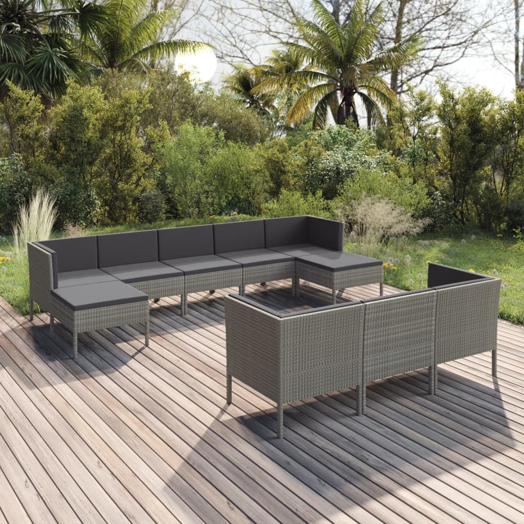 vidaXL 6-delige Loungeset met kussens poly rattan grijs