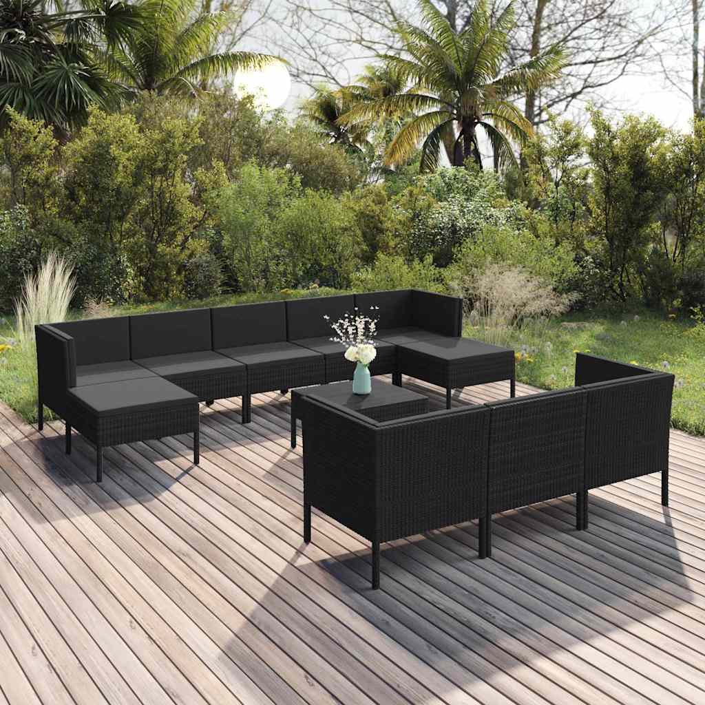vidaXL 6-delige Loungeset met kussens poly rattan zwart