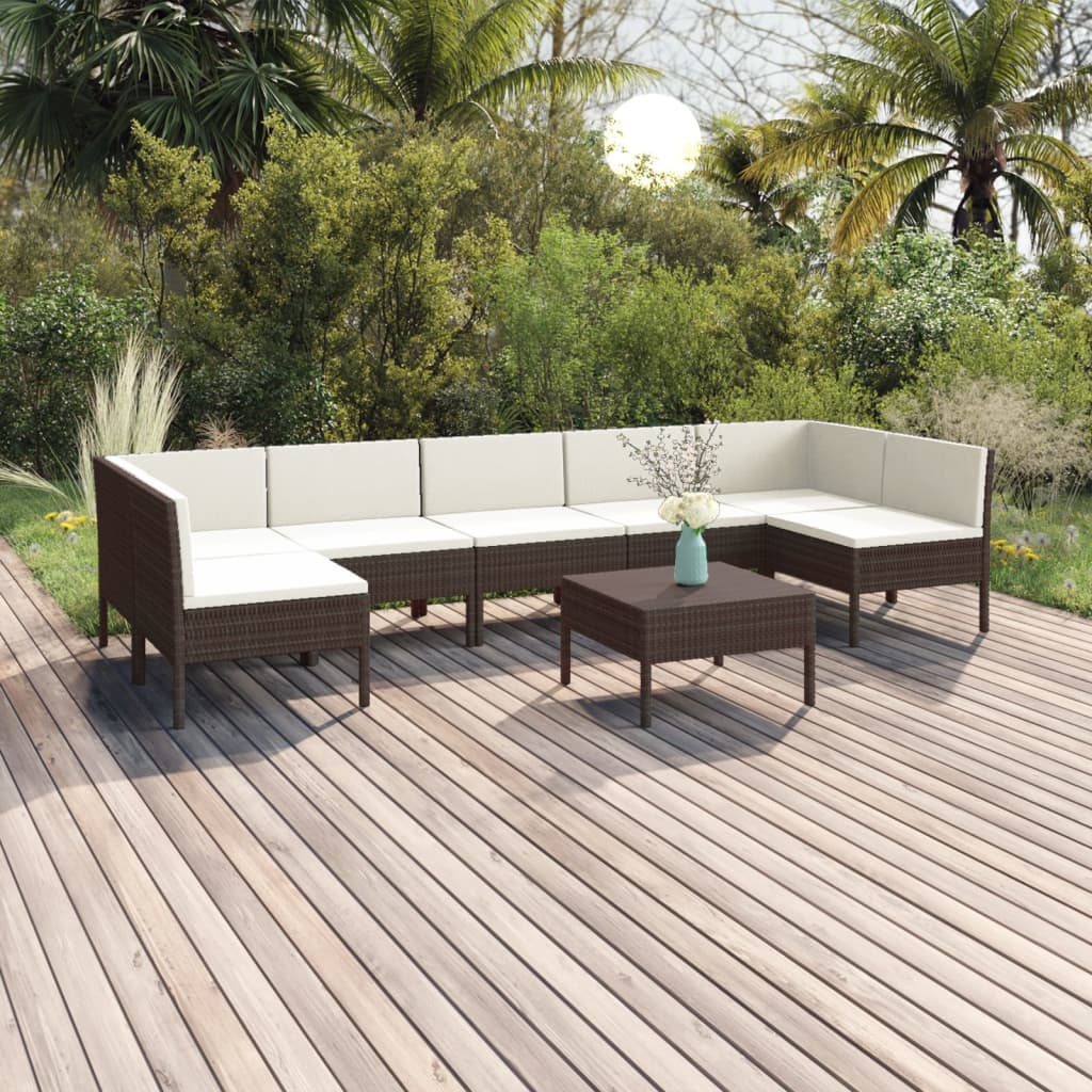 vidaXL 6-delige Loungeset met kussens poly rattan bruin
