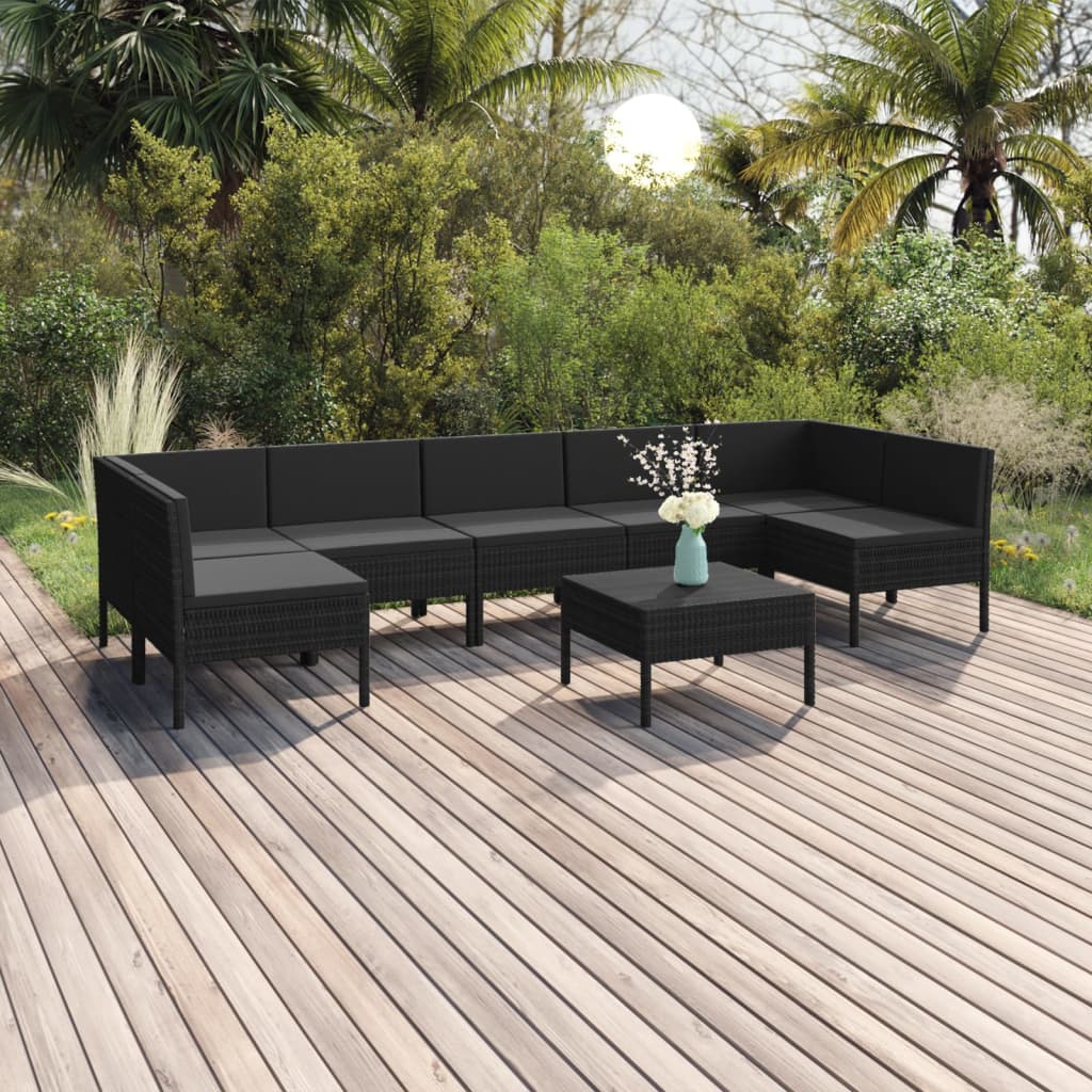 vidaXL 6-delige Loungeset met kussens poly rattan zwart
