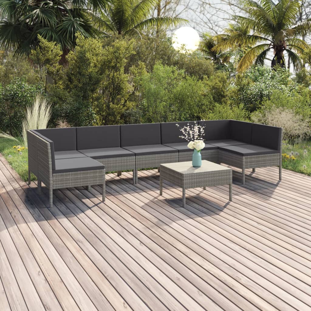 vidaXL 6-delige Loungeset met kussens poly rattan grijs