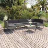 vidaXL 6-delige Loungeset met kussens poly rattan grijs