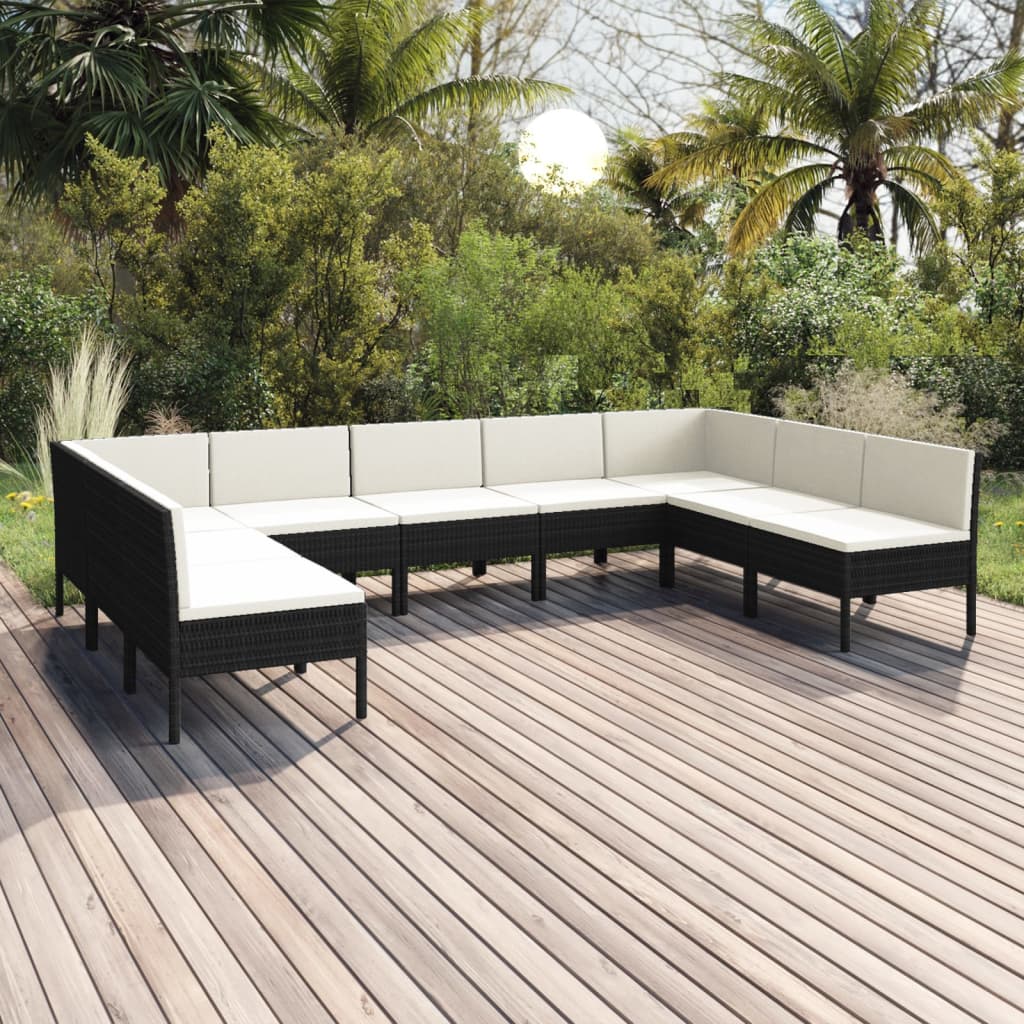 vidaXL 6-delige Loungeset met kussens poly rattan zwart