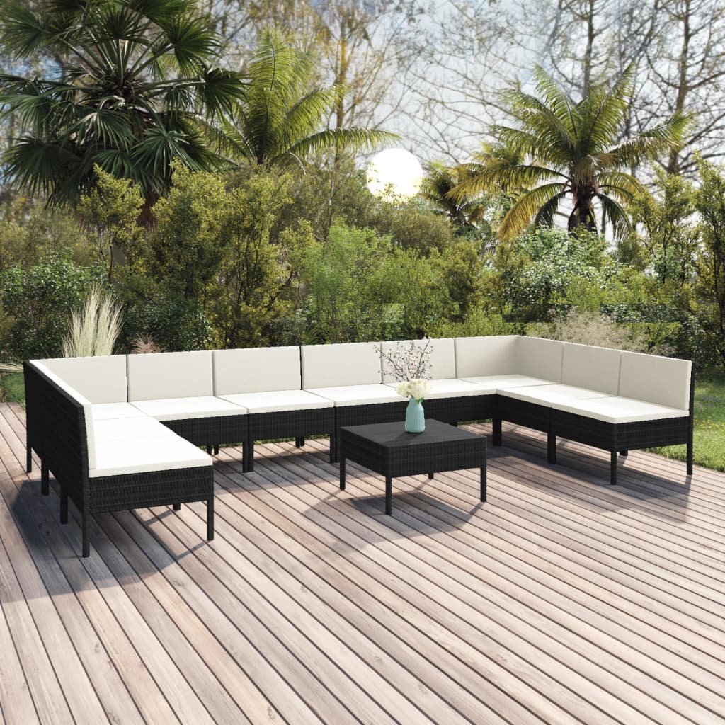 vidaXL 6-delige Loungeset met kussens poly rattan zwart
