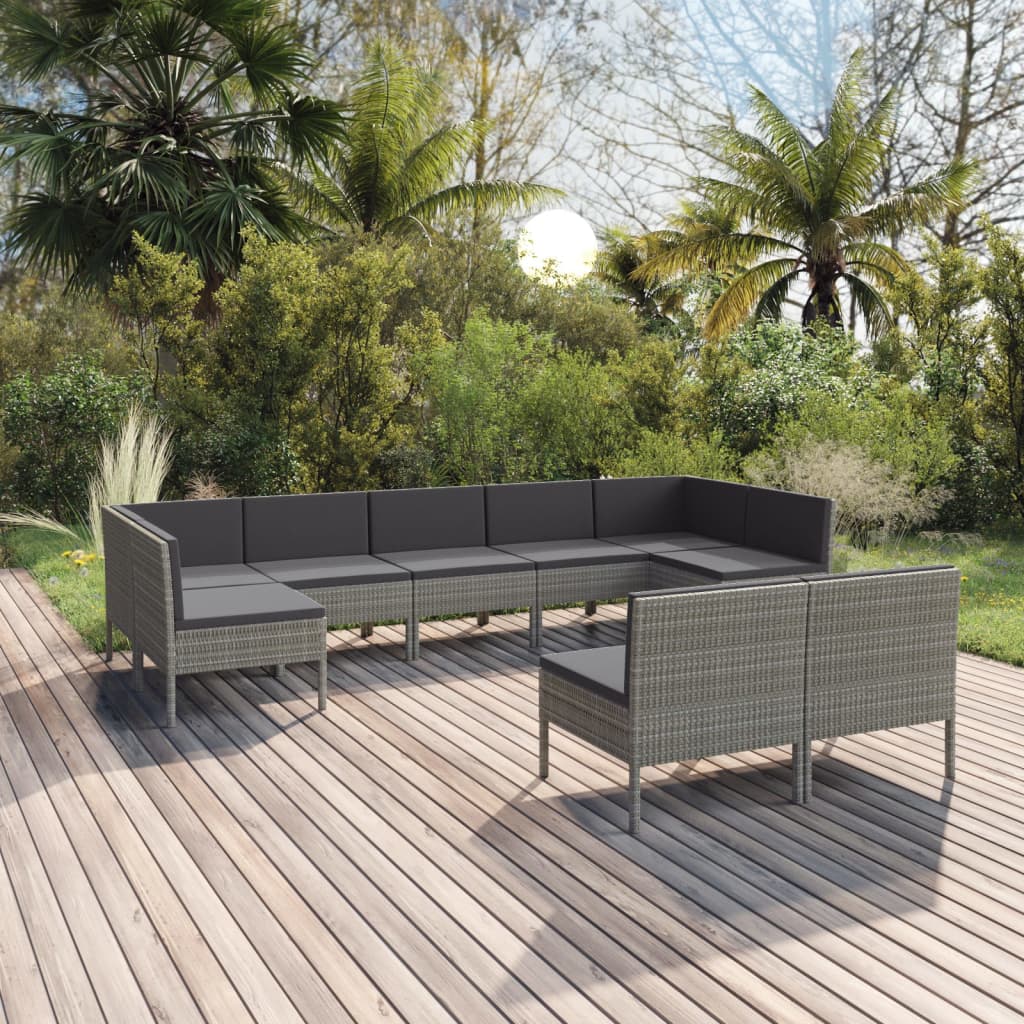 vidaXL 6-delige Loungeset met kussens poly rattan grijs