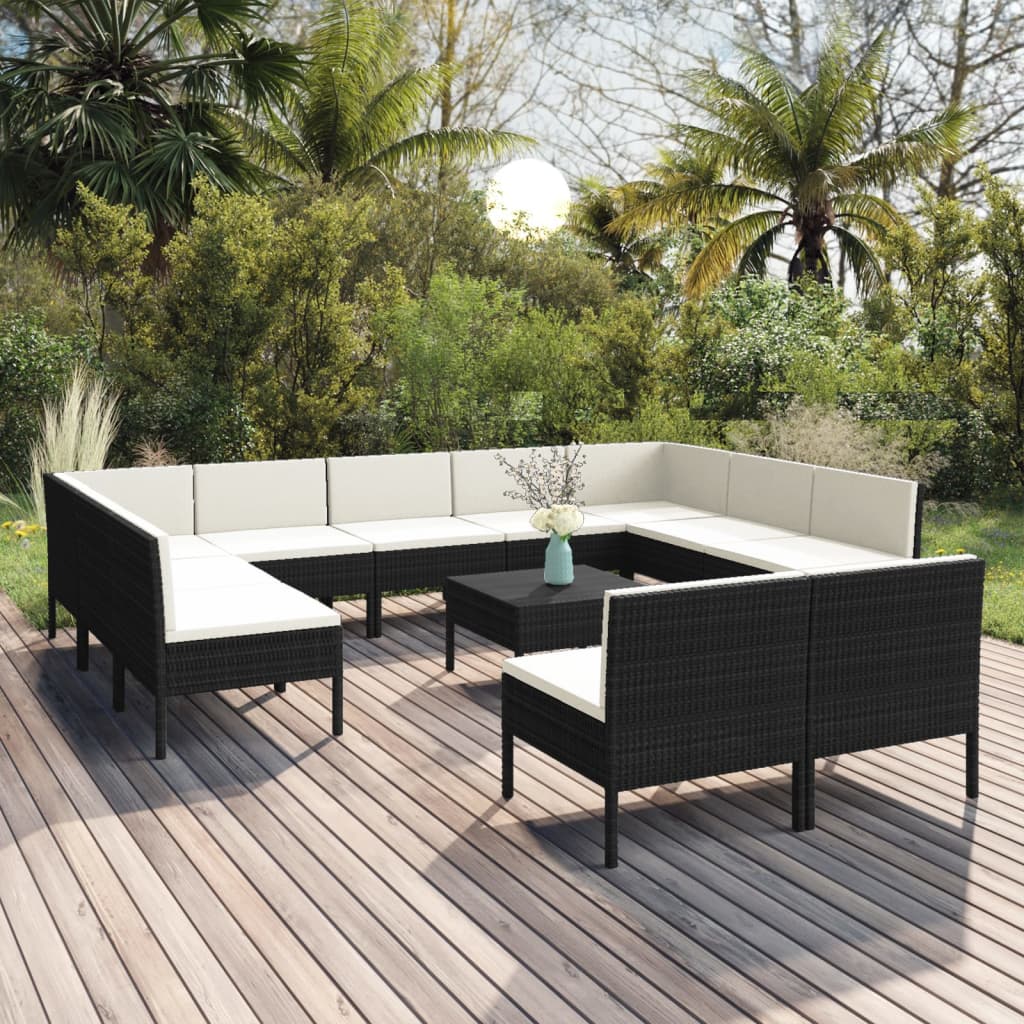 vidaXL 6-delige Loungeset met kussens poly rattan zwart