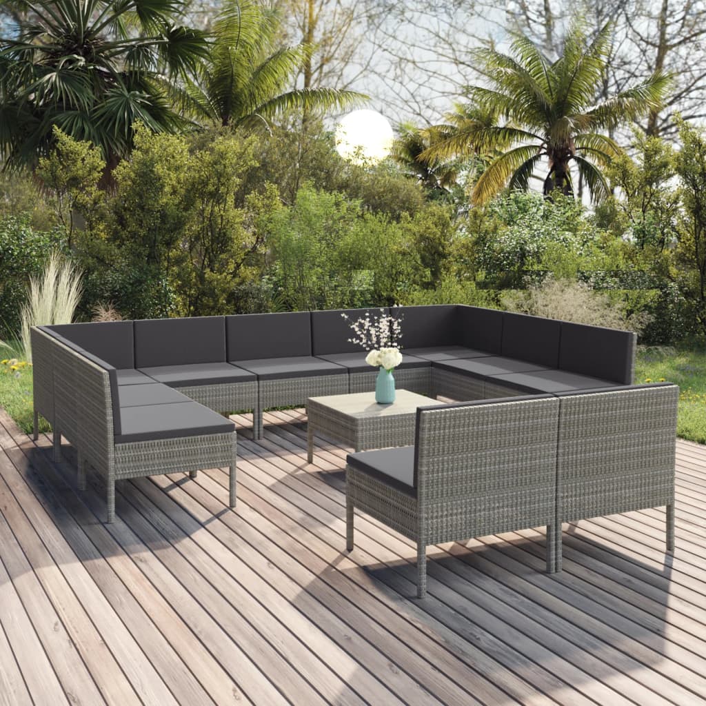 vidaXL 6-delige Loungeset met kussens poly rattan grijs