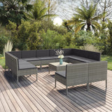 vidaXL 6-delige Loungeset met kussens poly rattan grijs