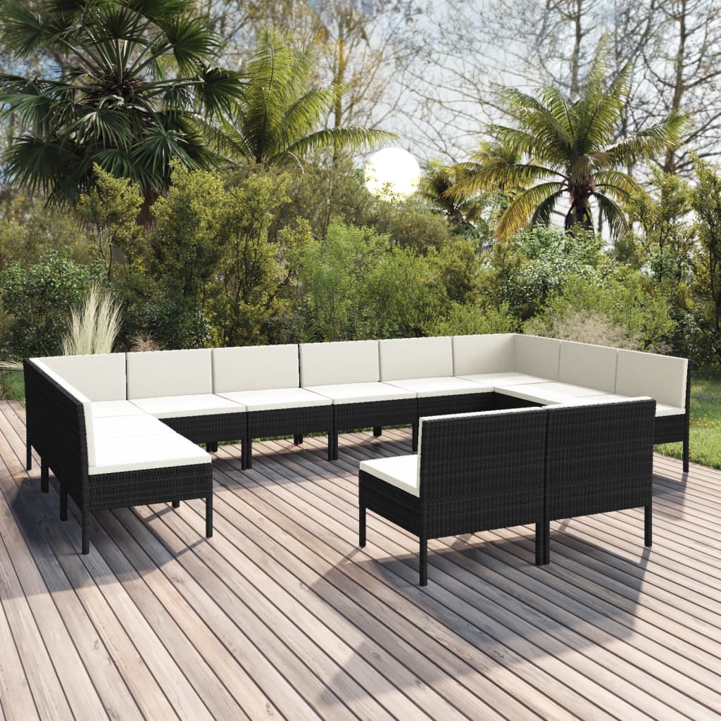 vidaXL 6-delige Loungeset met kussens poly rattan zwart