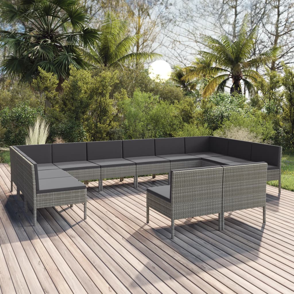 vidaXL 6-delige Loungeset met kussens poly rattan grijs