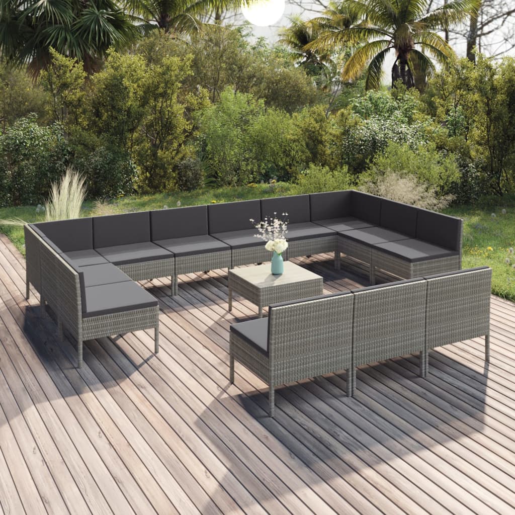 vidaXL 6-delige Loungeset met kussens poly rattan grijs