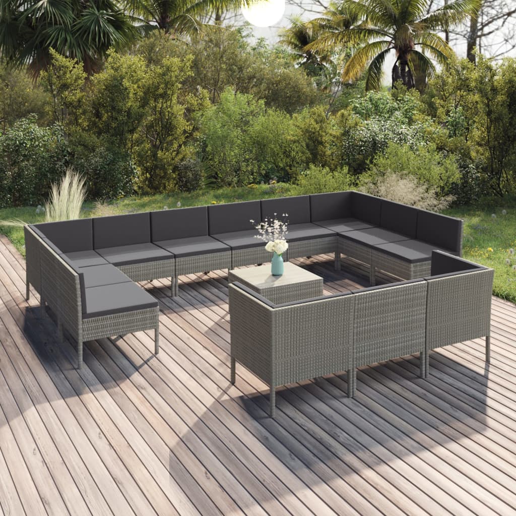 vidaXL 6-delige Loungeset met kussens poly rattan grijs