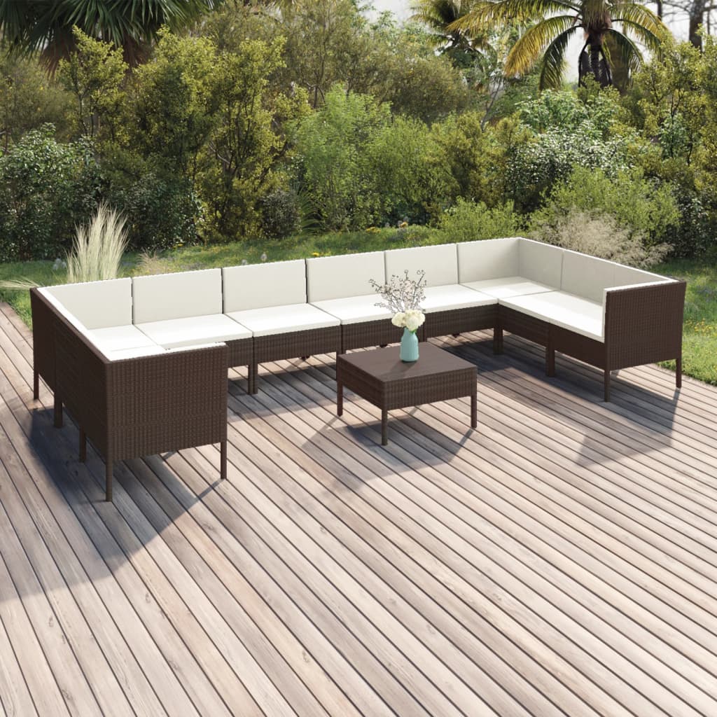 vidaXL 6-delige Loungeset met kussens poly rattan bruin