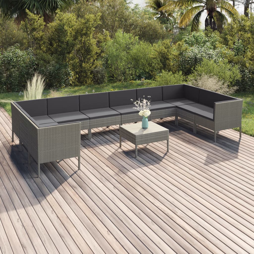 vidaXL 6-delige Loungeset met kussens poly rattan grijs
