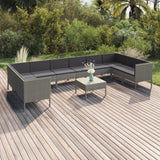 vidaXL 6-delige Loungeset met kussens poly rattan grijs