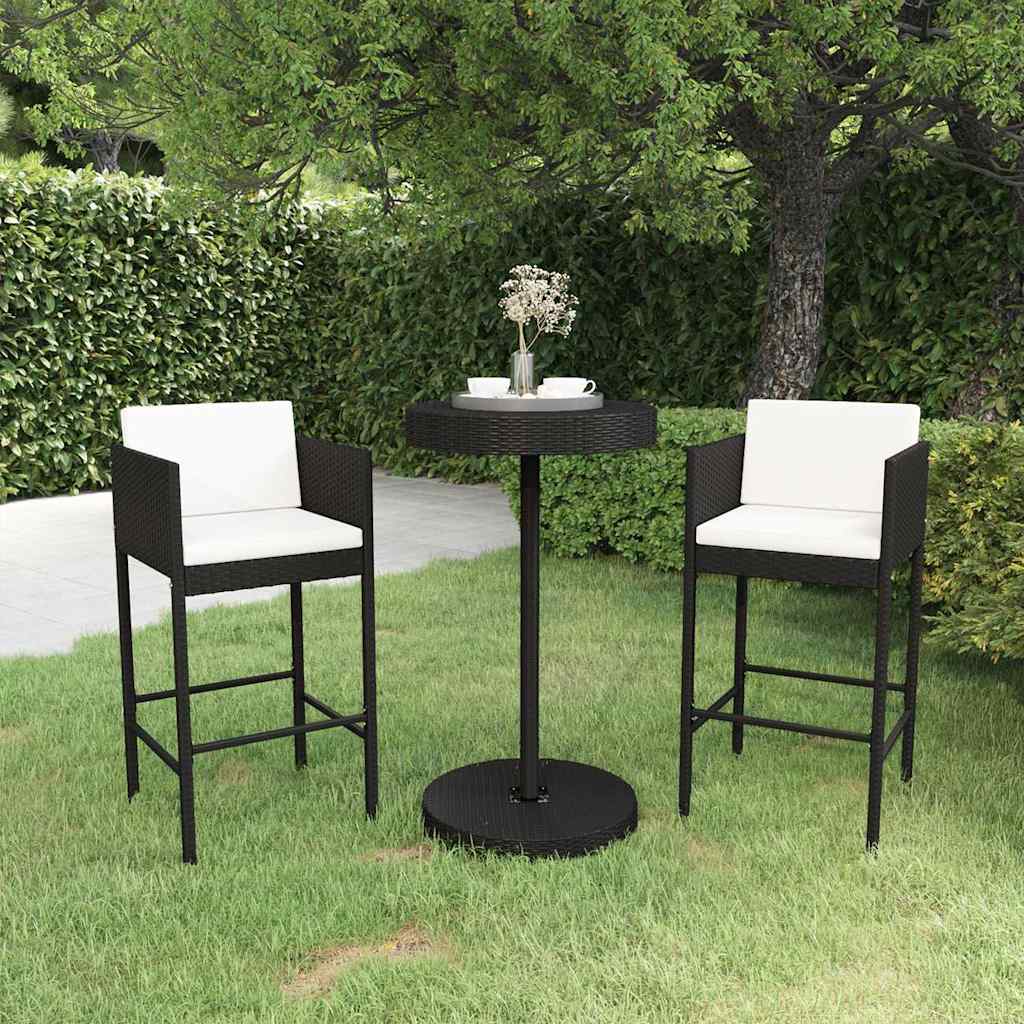 vidaXL 3-delige Tuinbarset met kussens poly rattan bruin