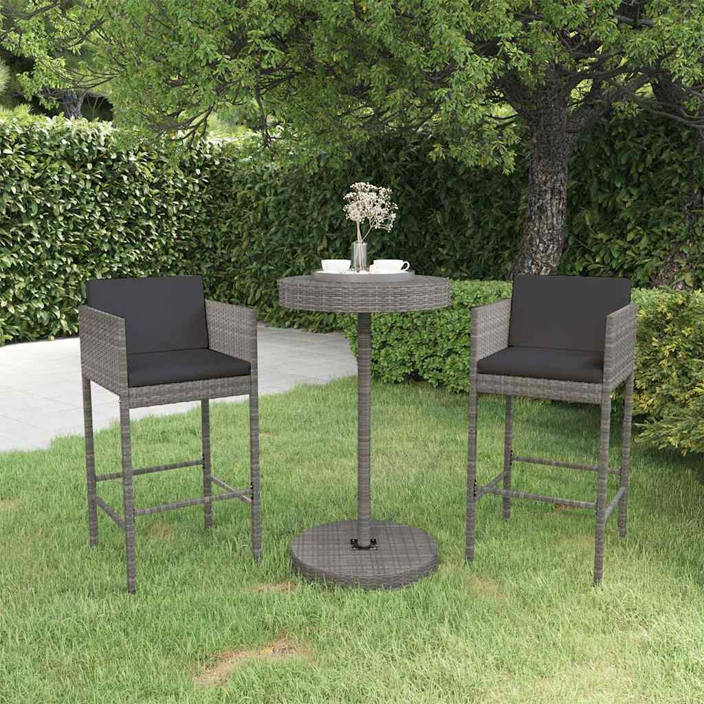 vidaXL 3-delige Tuinbarset met kussens poly rattan bruin