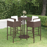 vidaXL 3-delige Tuinbarset met kussens poly rattan bruin